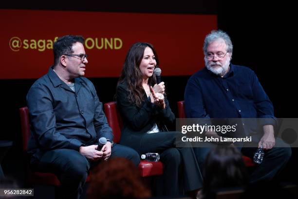 Director Michael Mayer, producer Leslie Urdang and producer Tom Hulce speak during the SAG-AFTRA Foundation Conversations: "The Seagull" at The Robin...