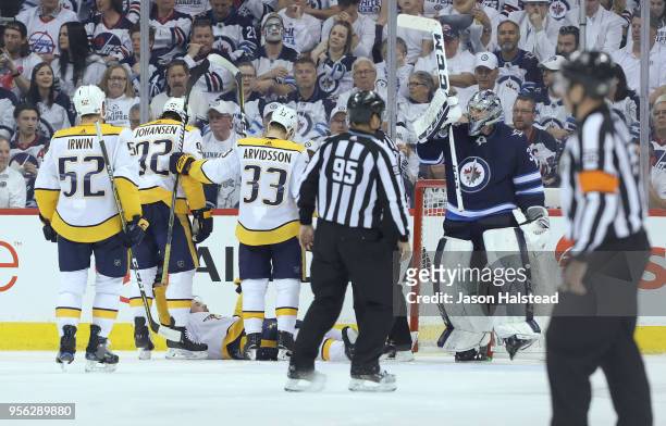 Filip Forsberg of the Nashville Predators celebrates his first goal against the Winnipeg Jets in Game Six of the Western Conference Second Round...