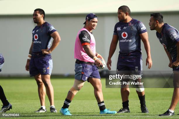 Issac Luke of the Warriors during a New Zealand Warriors NRL training session at Mt Smart Stadium on May 9, 2018 in Auckland, New Zealand.