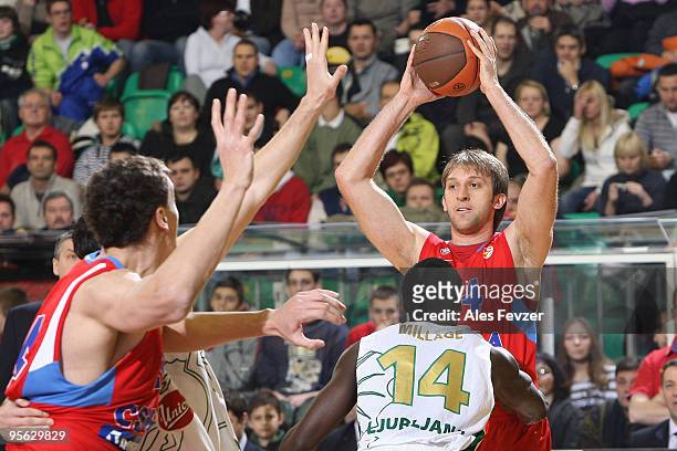 Zoran Planinic, #34 of CSKA Moscow in action during the Euroleague Basketball Regular Season 2009-2010 Game Day 9 between Union Olimpija Ljubljana vs...