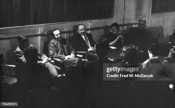 View of panelists and audience members at an event at the Artist's Club, New York, New York, February 26, 1960. Among those visible are the club's...