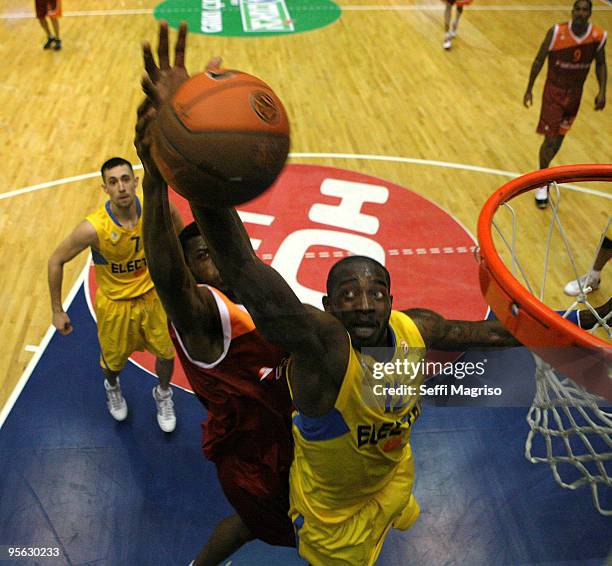 Stephane Lasme, #12 of Maccabi Electra Tel Aviv in action during the Euroleague Basketball Regular Season 2009-2010 Game Day 9 between Maccabi...