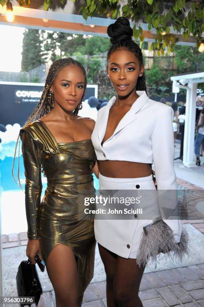 Serayah McNeill and Nafessa Williams attend a COVERGIRL sneak peek to their Fall 2018 Makeup line with COVERGIRL'S SVP, Ukonwa Ojo on May 8, 2018 in...