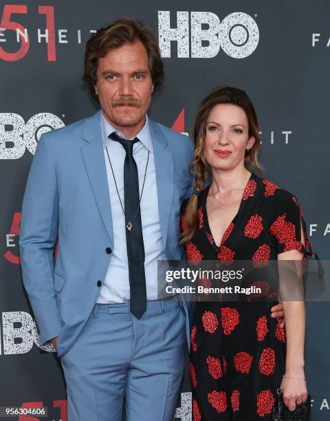 NEW YORK, NY Michael Shannon and Kate Arrington pose for a picture on the red carpet during the "Fahrenheit 451" New York premiere at NYU Skirball...