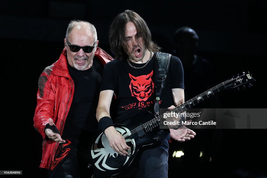 Italian rock singer Vasco Rossi, and his guitarist, during a...