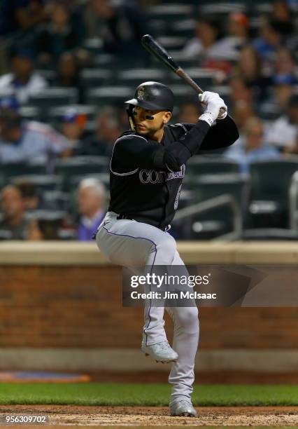 Carlos Gonzalez of the Colorado Rockies in action against the New York Mets at Citi Field on May 5, 2018 in the Flushing neighborhood of the Queens...
