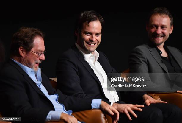Actors Stephen Root and Bill Hader and writer Alec Berg speak onstage in a panel discussion for BARRY FYC at Wolf Theatre on May 8, 2018 in North...