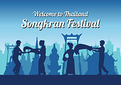 Songkran famous festival of Thailand Loas Myanmar and Cambodia,new year,silhouette design