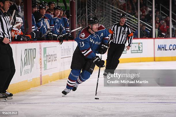 Milan Hejduk of the Colorado Avalanche skates against the New York Islanders at the Pepsi Center on January 6, 2010 in Denver, Colorado. The...