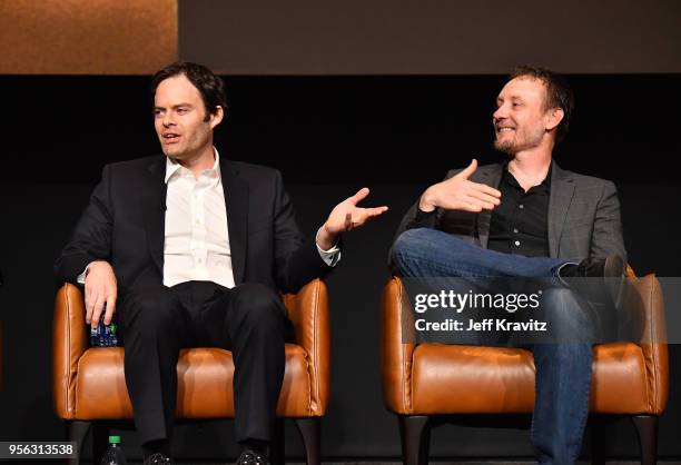 Actor Bill Hader and writer Alec Berg speak onstage in a panel discussion for BARRY FYC at Wolf Theatre on May 8, 2018 in North Hollywood, California.