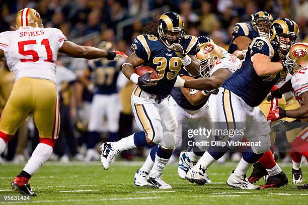 Steven Jackson of the St. Louis Rams carries the ball during the game against the San Francisco 49ers at the Edward Jones Dome on January 3, 2010 in...