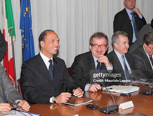 Interior Minister Roberto Maroni and Justice Minister Angelino Alfano attend a summit focusing on mafia activity, January 07, 2009 in Reggio...