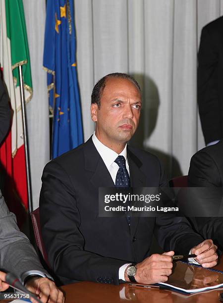 Justice Minister Angelino Alfano attends a summit focusing on mafia activity, January 07, 2009 in Reggio Calabria, Italy. Security has been...