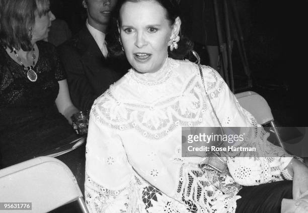 Designer and heiress Gloria Vanderbilt at her fashion show at the Plaza Hotel in 1979 in New York City, New York.