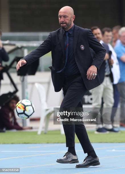 Crotone coach Walter Zenga controls the ball during the serie A match between AC Chievo Verona and FC Crotone at Stadio Marc'Antonio Bentegodi on May...