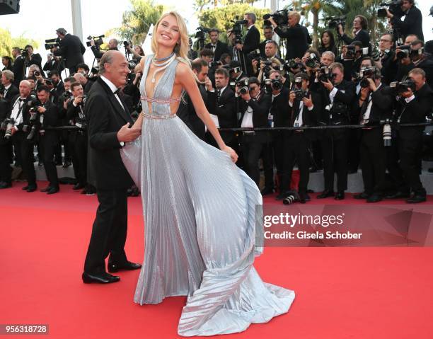 Romee Strijd and Fawaz Gruosi, DeGrisogono, attend the screening of "Everybody Knows " and the opening gala during the 71st annual Cannes Film...