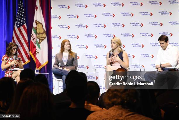 Actress Alyssa Malino, Politicians Jess Phoenix, Katie Hill and Bryan Caforio attend the 25th Congressional District Democratic Candidate Debate...