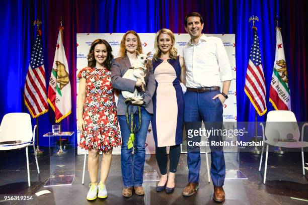 Alyssa Malino, Jess Phoenix, Katie Hill and Bryan Caforio attend the 25th Congressional District Democratic Candidate Debate Presented by NextGen...