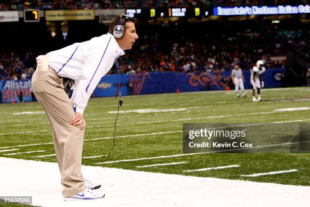 Head coach Urban Meyer of the Florida Gators stands on the sidelines during the Allstate Sugar Bowl against the Cincinnati Bearcats at the Louisana...