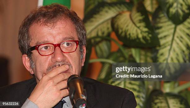 Interior Minister Roberto Maroni attends a news conference after a summit focusing on mafia activity, January 07, 2009 in Reggio Calabria, Italy....