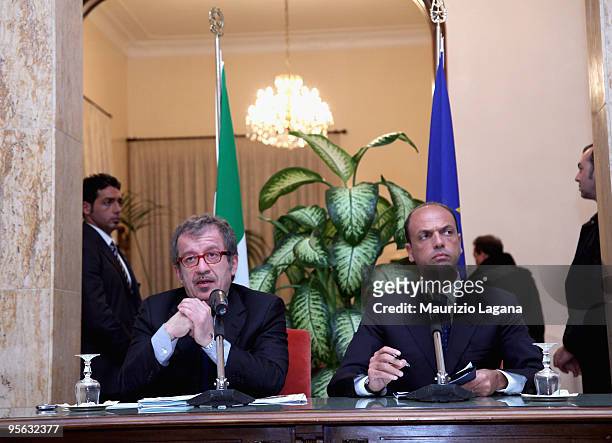 Interior Minister Roberto Maroni and Justice Minister Angelino Alfano attend a news conference after a summit focusing on mafia activity, January 07,...