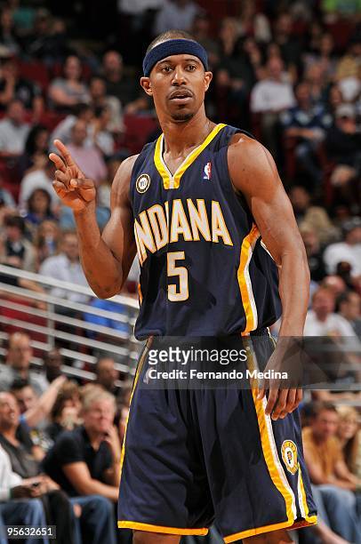 Ford of the Indiana Pacers gestures during the game against the Orlando Magic on December 14, 2009 at Amway Arena in Orlando, Florida. The Magic won...
