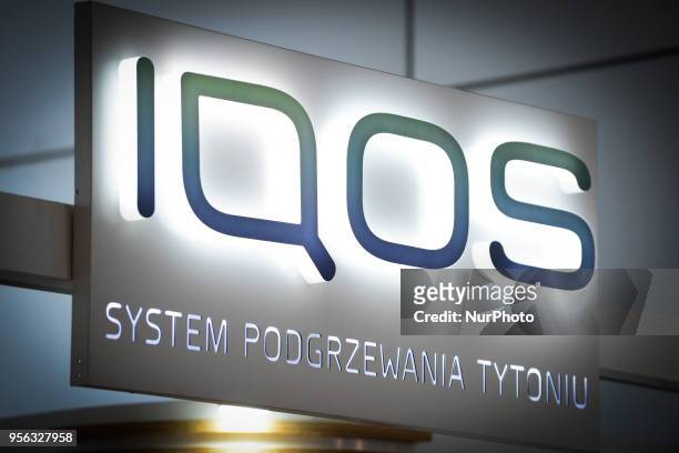 Sign is seen Gluten free pastas are seen at the POLAGRA international trade fair for food in Poznan, Poland on May 8, 2018. IQOS produces electronic...