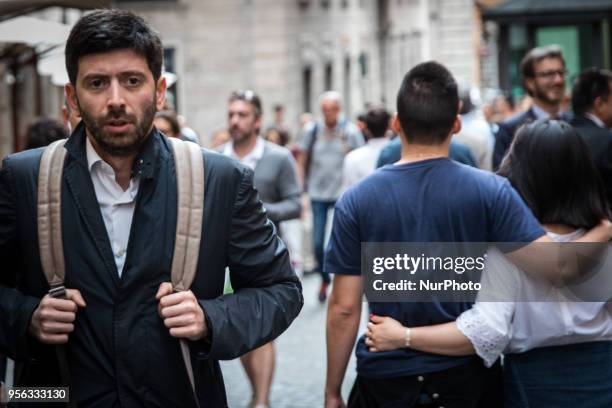 The Deputy &quot;Liberi e Uguali i&quot; Roberto Speranza Italian politicians near the Chamber of Deputies , where parliamentary groups meet on May...