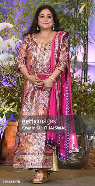 Indian Bollywood actress Tina Munim Ambani poses for a picture during the wedding reception of actress Sonam Kapoor and businessman Anand Ahuja in...