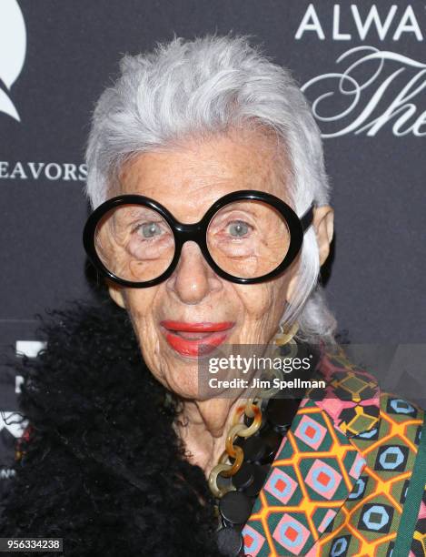 Iris Apfel attends the New York premiere of "Always At The Carlyle" at The Paris Theatre on May 8, 2018 in New York City.