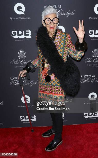 Iris Apfel attends the New York premiere of "Always At The Carlyle" at The Paris Theatre on May 8, 2018 in New York City.