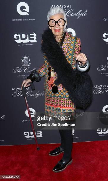 Iris Apfel attends the New York premiere of "Always At The Carlyle" at The Paris Theatre on May 8, 2018 in New York City.