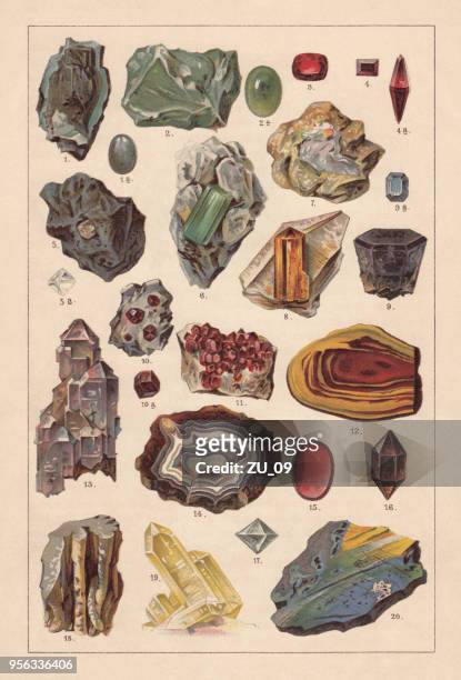 ilustraciones, imágenes clip art, dibujos animados e iconos de stock de piedras preciosas crudas, litografía, publicadas en 1893 - turquoise gemstone
