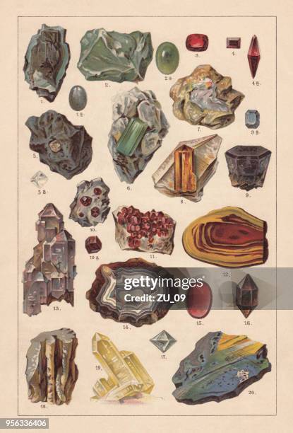 raw gemstones, lithograph, published in 1893 - opal gemstone stock illustrations