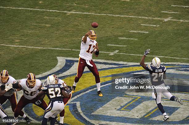 Washington Redskins QB Jason Campbell in action, pass vs San Diego Chargers. San Diego, CA 1/3/2010 CREDIT: John W. McDonough