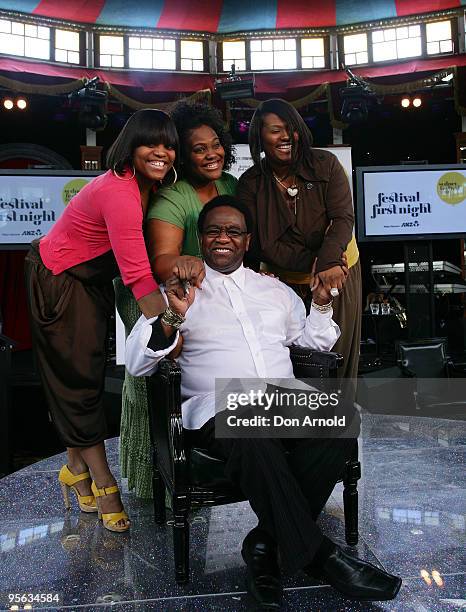 Singer Al Green sits amongst his daughters Ruby, Alba and Cora at the Festival First Night photo call at The Famous Spiegeltent on January 8, 2010 in...