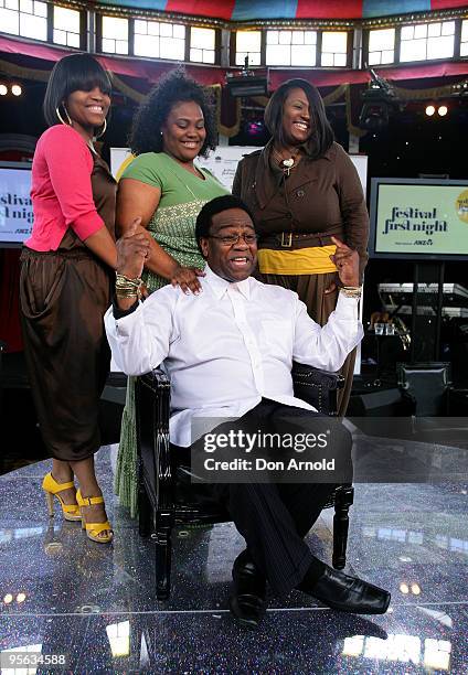 Singer Al Green sits amongst his daughters Ruby, Alba and Cora at the Festival First Night photo call at The Famous Spiegeltent on January 8, 2010 in...