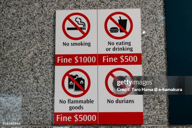 no durian in the subway in singapore - durian singapore stock pictures, royalty-free photos & images