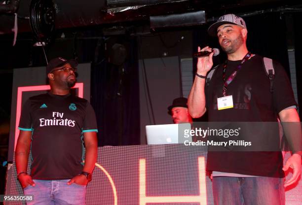 Host Courtney "Cizzurp" Carroll and producer Moody perform onstage at the 'istandard Producer And Rapper Showcase' during The 2018 ASCAP "I Create...