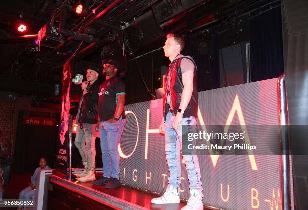 Don Gerard Di Napoli Jr., Host Courtney "Cizzurp" Carroll and producer Cody Jay onstage during the 'istandard Producer And Rapper Showcase' at The...