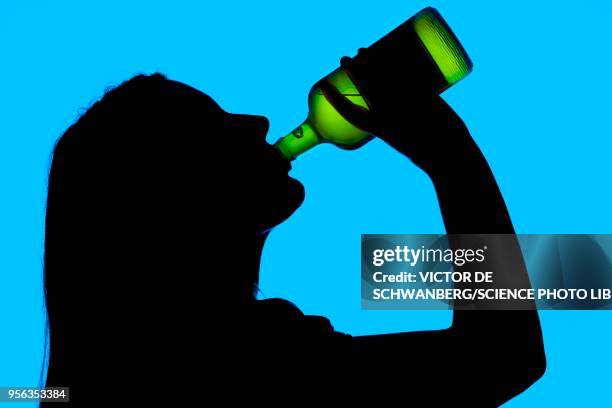 woman drinking straight from bottle - alcohol dependency stock pictures, royalty-free photos & images