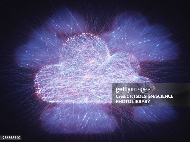 cloud computing, illustration - clouds black background stock illustrations