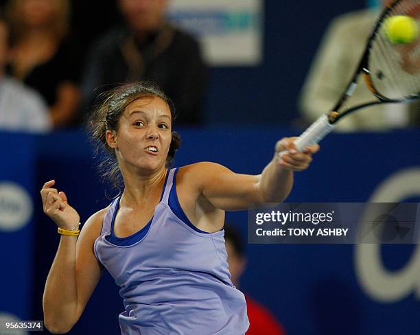 Laura Robson of Britain returns against Elena Dementieva of Russia during their singles tennis match on the tenth session during day seven of the...