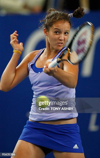 Laura Robson of Britain returns against Elena Dementieva of Russia during their singles tennis match on the tenth session during day seven of the...