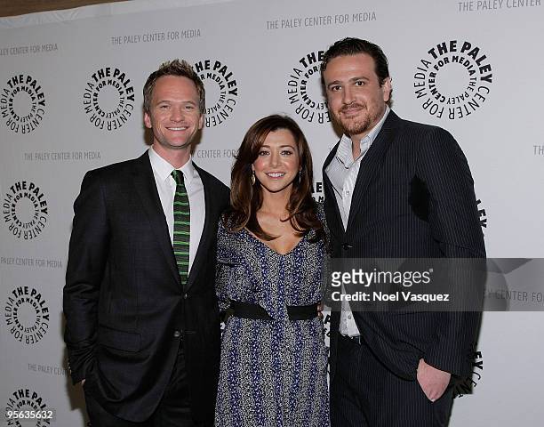 Neil Patrick Harris, Alyson Hannigan and Jason Segel attend the "How I Met Your Mother" 100th episode party at The Paley Center for Media on January...