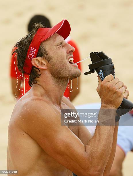 Jude Bolton takes a drink during a Sydney Swans AFL training session at the Kurnell sand dunes on January 8, 2010 in Sydney, Australia.