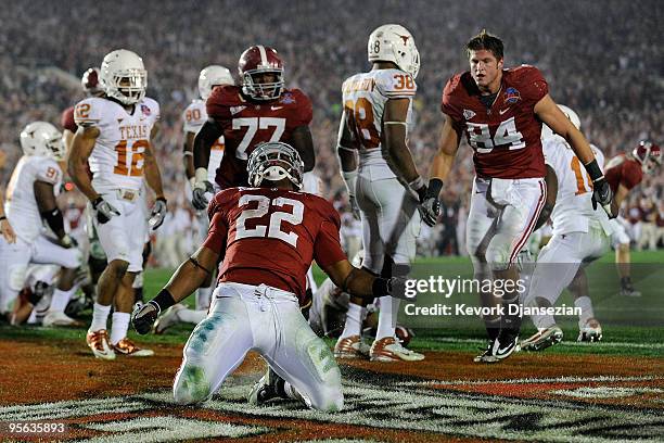 Running back Mark Ingram of the Alabama Crimson Tide celebrates after scoring in the fourth quarter against the Texas Longhorns during the Citi BCS...