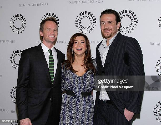 Neil Patrick Harris, Alyson Hannigan and Jason Segel attend the "How I Met Your Mother" 100th episode party at The Paley Center for Media on January...