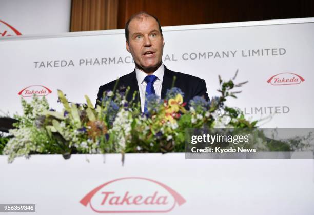 Takeda Pharmaceutical Co. President Christophe Weber speaks about the company's deal to acquire Irish drugmaker Shire Plc. At a press conference in...