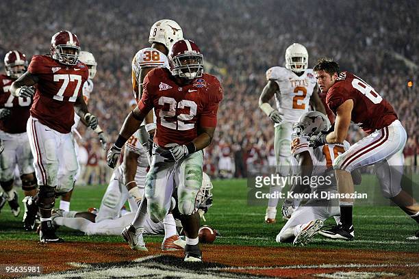 Running back Mark Ingram of the Alabama Crimson Tide celebrates after scoring in the fourth quarter against the Texas Longhorns during the Citi BCS...